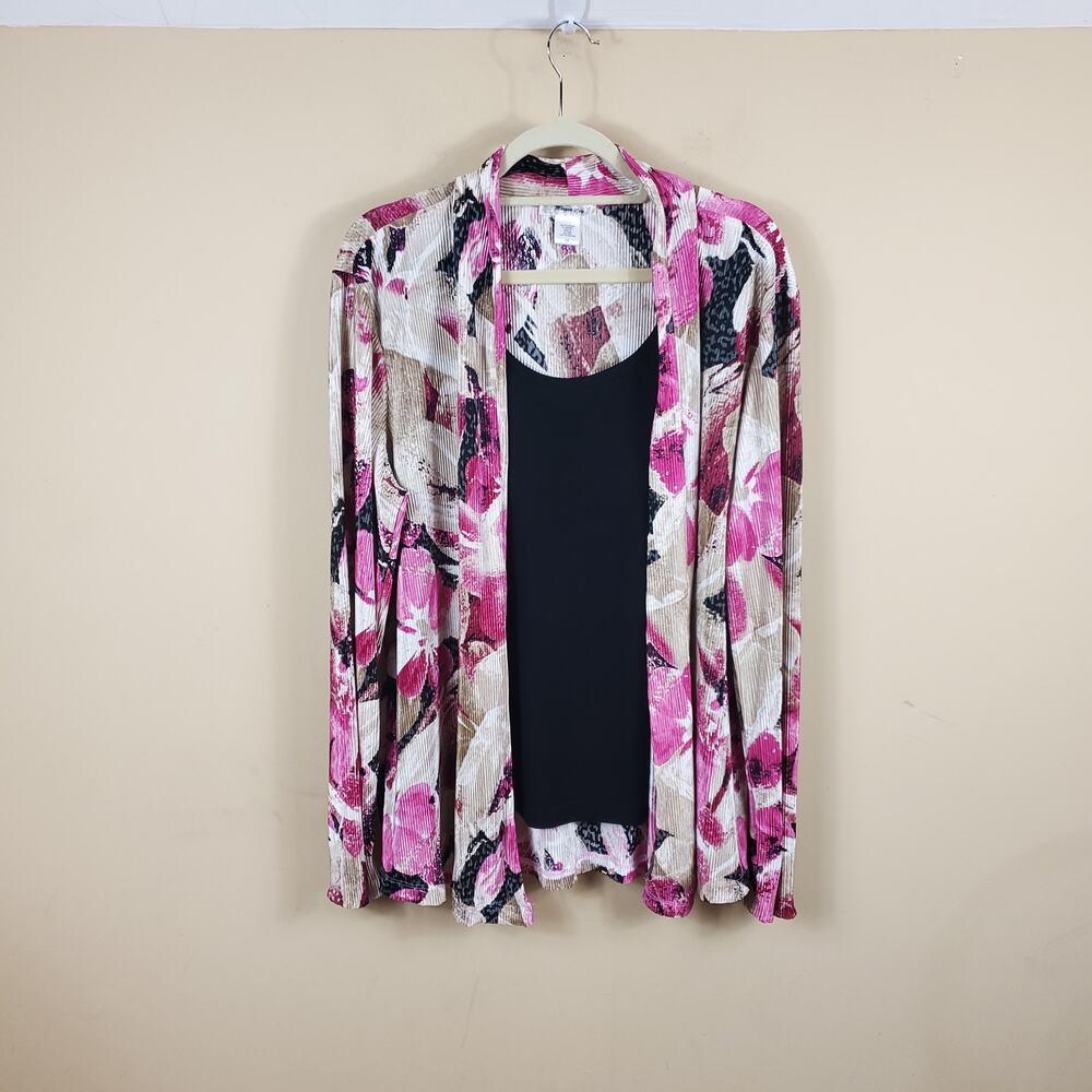 Morgan City Ribbed Floral Cardigan with Attached Black Tank Size 1X